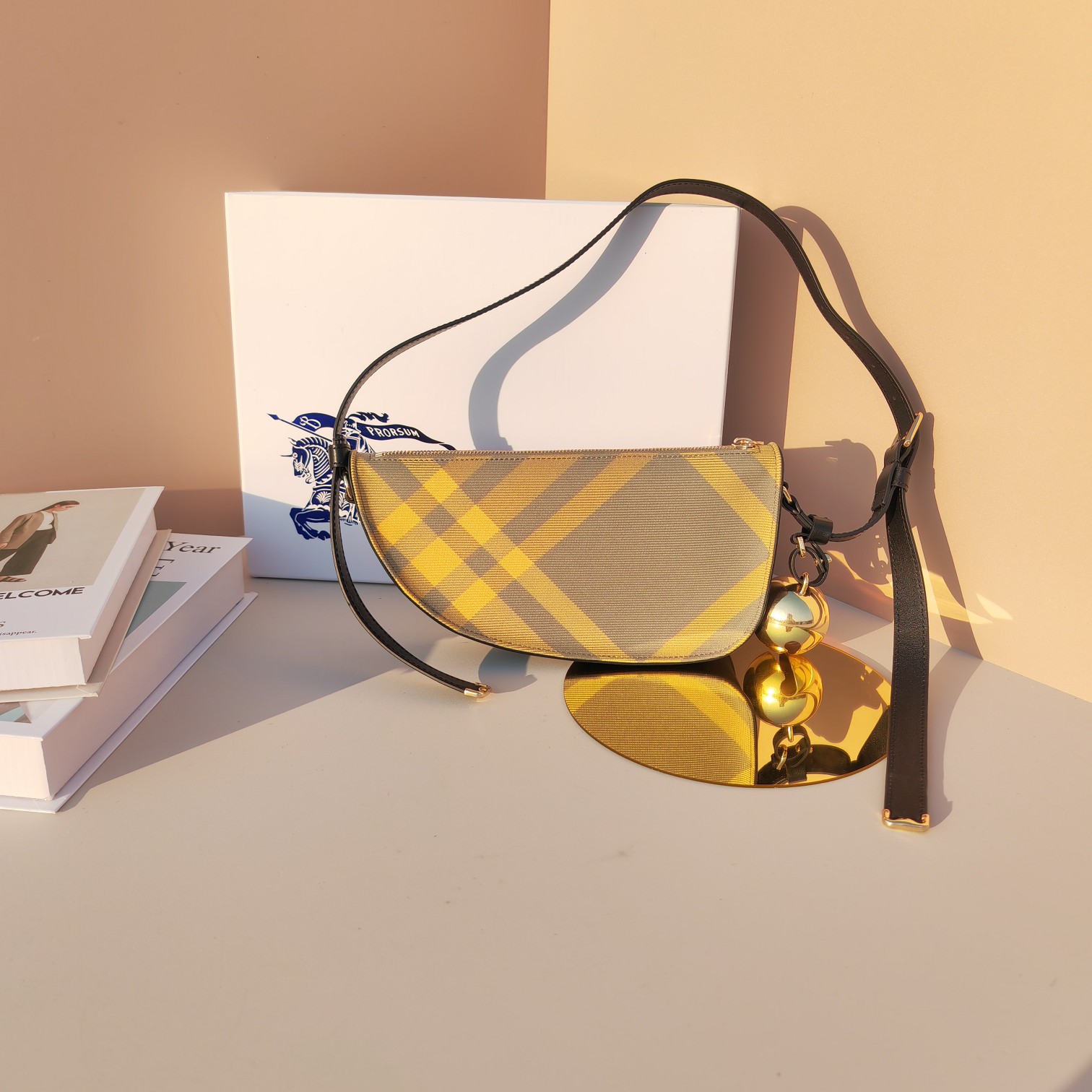 [TOP] BURBERRY Shoulder Bag with Bell Wool Blend  26×5.5×13.5cm - Plaid