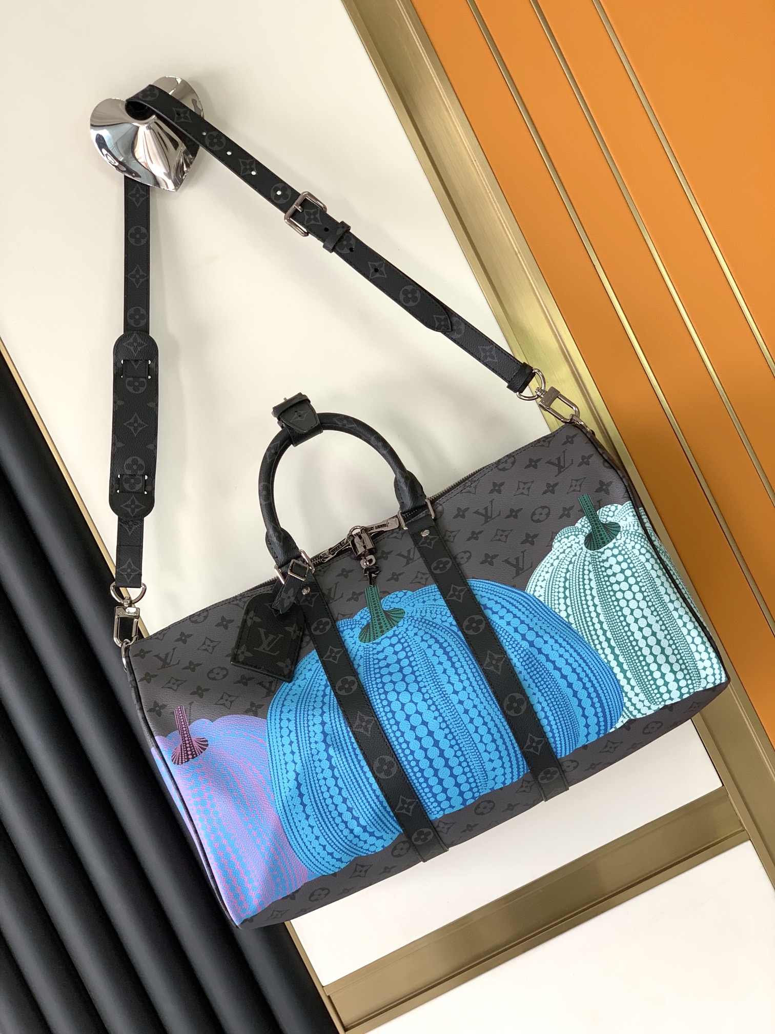 [TOP] Louis Vuitton LV Keepall Pumpkin Travel Bag Series 45x27x20cm - Black&SHW