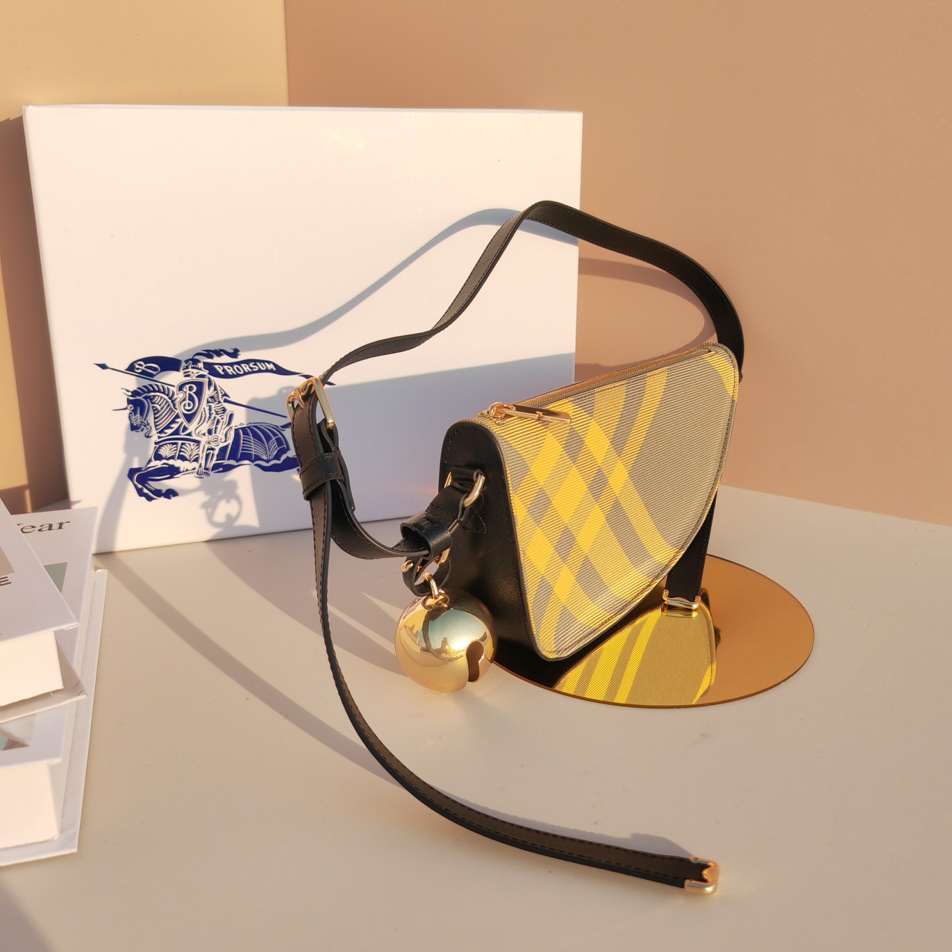 [TOP] BURBERRY Shoulder Bag with Bell Wool Blend  26×5.5×13.5cm - Plaid