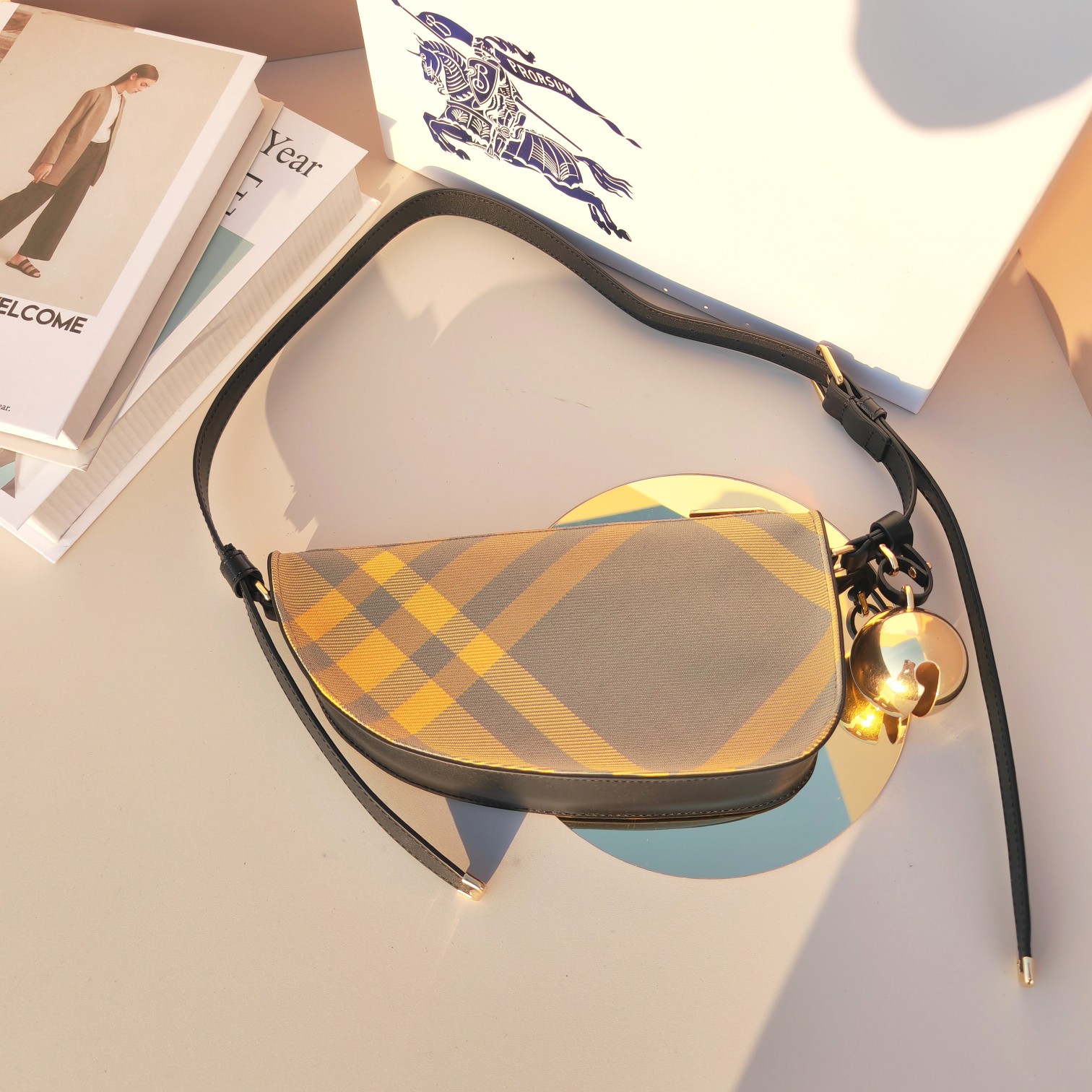 [TOP] BURBERRY Shoulder Bag with Bell Wool Blend  26×5.5×13.5cm - Plaid