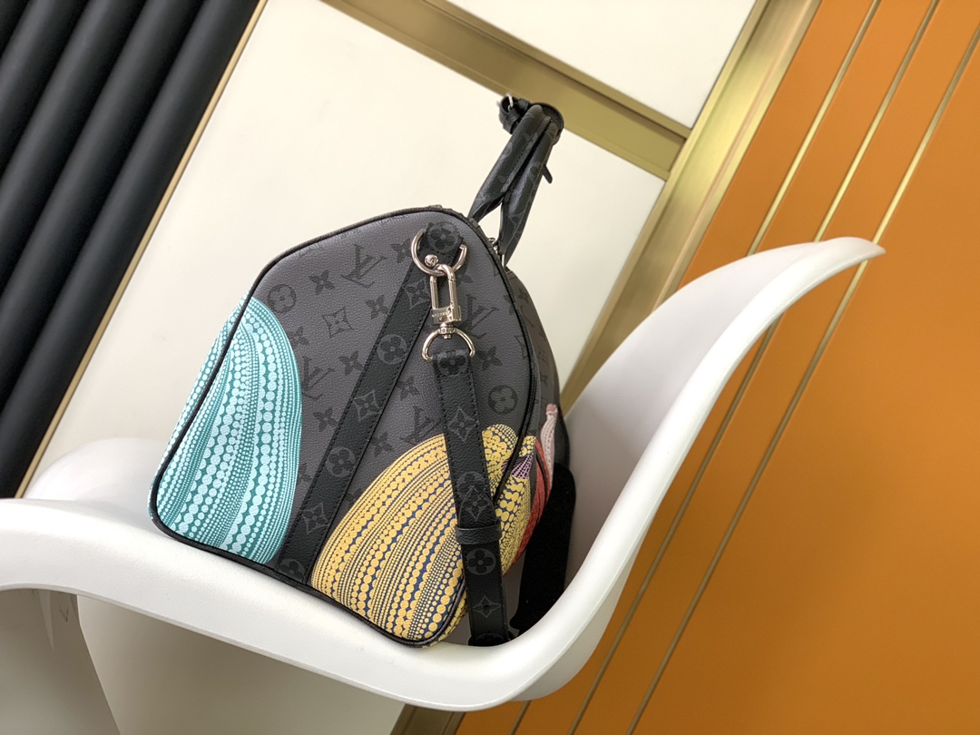 [TOP] Louis Vuitton LV Keepall Pumpkin Travel Bag Series 45x27x20cm - Black&SHW