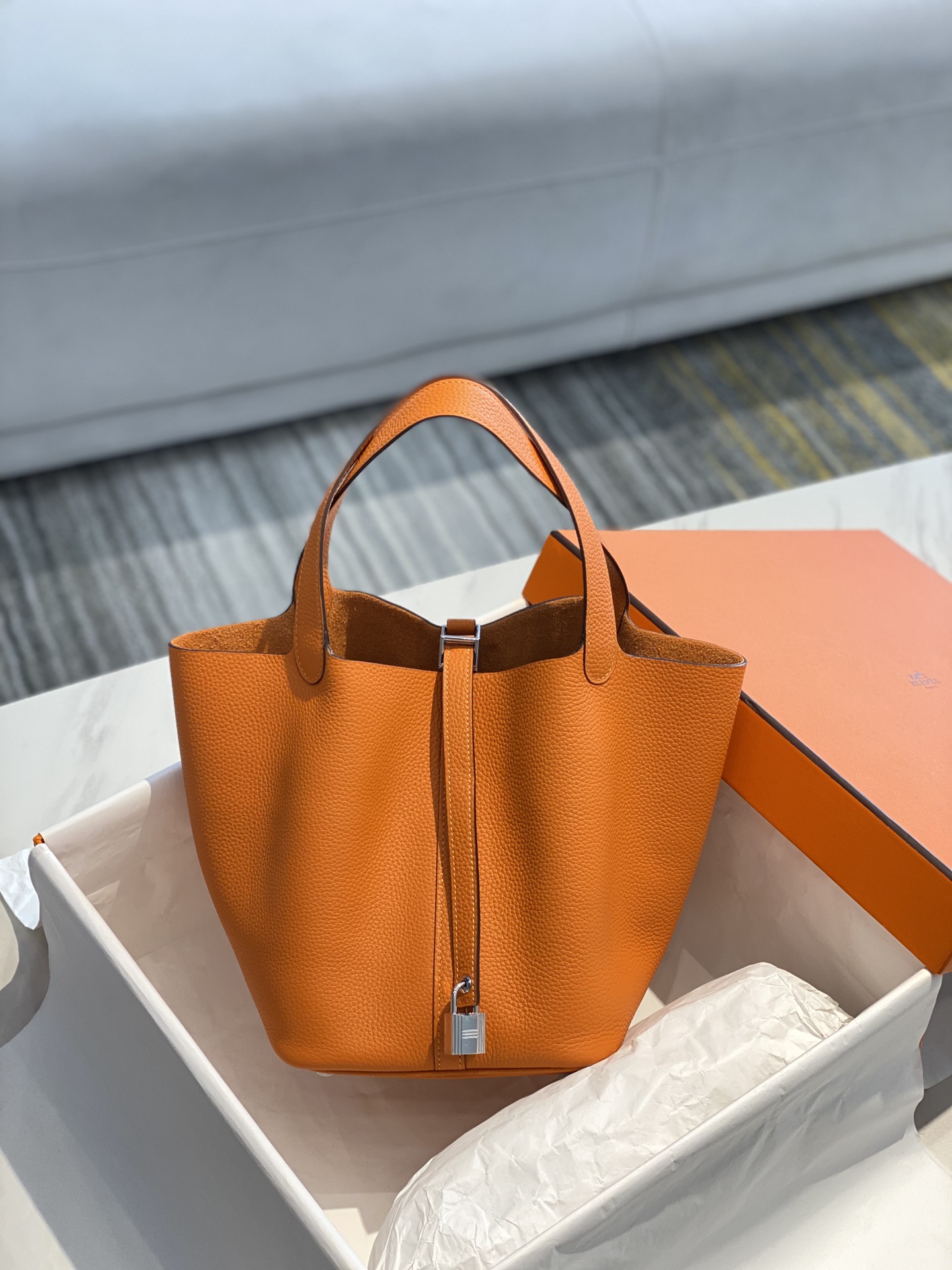 [TOP] HERMES Picotin Lock 22cm TC Leather  - Orange