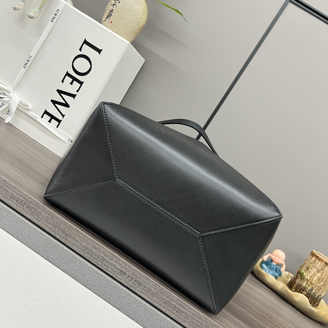 [TOP] LOEWE Puzzle Fold Tote Bag Glossy Cowhide 25.5x14.5x31.5cm - Black