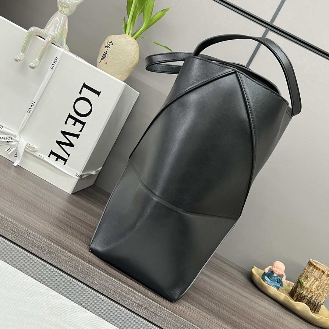 [TOP] LOEWE Puzzle Fold Tote Bag Glossy Cowhide 25.5x14.5x31.5cm - Black