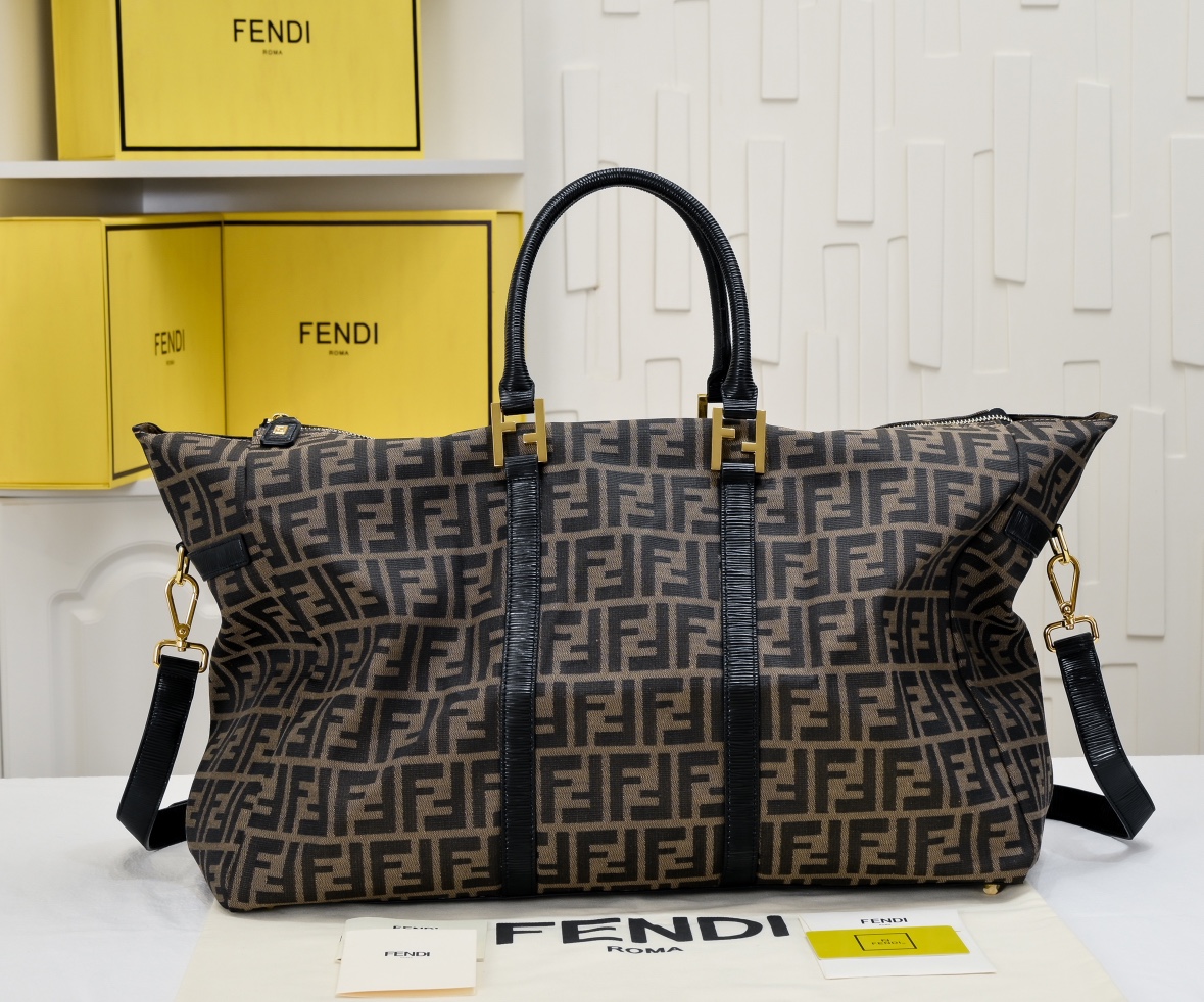 [TOP] FENDI Vintage Travel Bag 38x49x17cm - Coffee&GHW