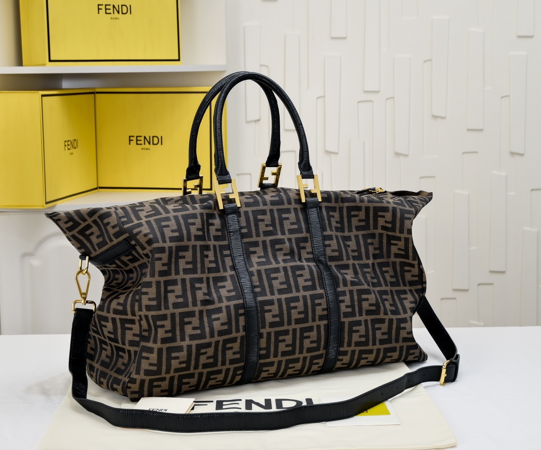 [TOP] FENDI Vintage Travel Bag 38x49x17cm - Coffee&GHW