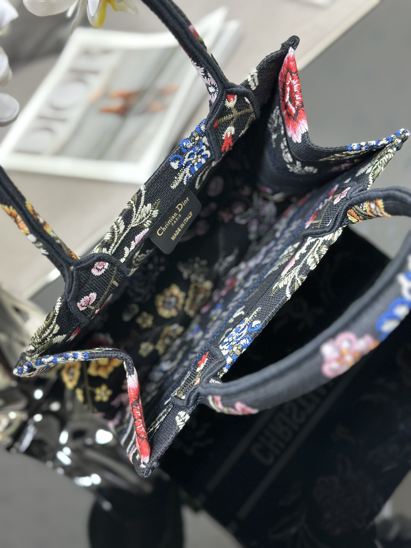[TOP] Christian Dior Petites Fleurs pattern embroidery Book Tote Bags 26.5x21x14cm