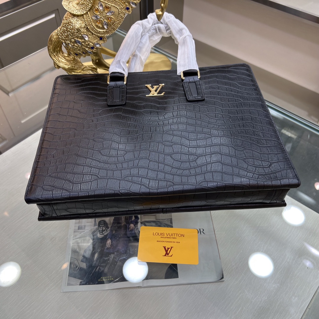 [TOP] Louis Vuitton LV Adopting Crocodile Patterned Cowhide Bag - 38-6-29CM - Black