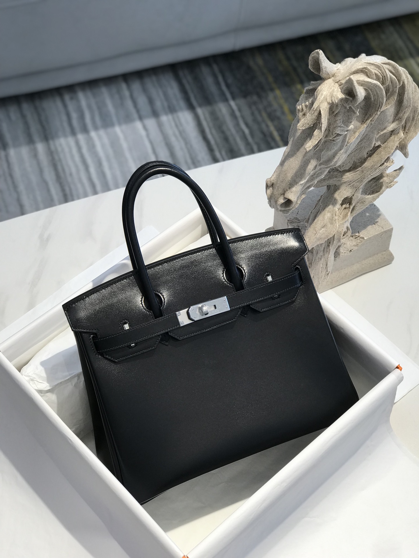 [TOP] HERMES Birkin Box Calf Bags 25cm/30cm - Black&SHW
