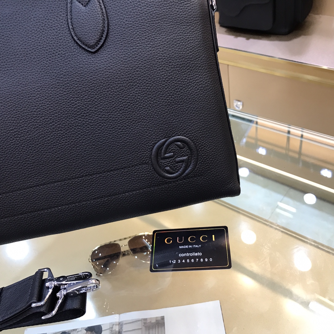 [TOP] GUCCI Imported Top Layer Cowhide Men's Briefcase 38-28-6cm - Black