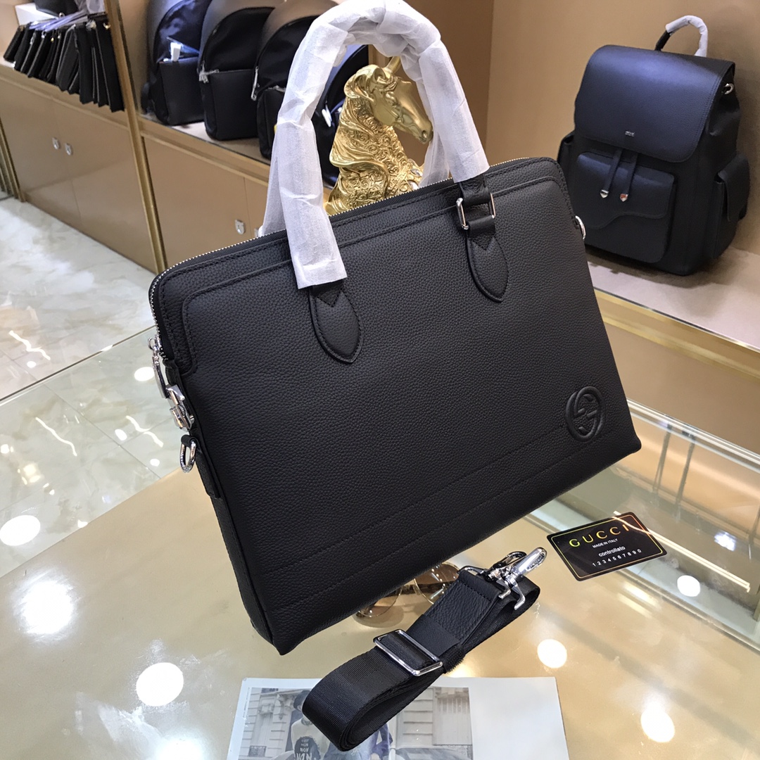 [TOP] GUCCI Imported Top Layer Cowhide Men's Briefcase 38-28-6cm - Black