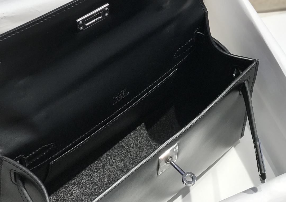 [TOP] HERMES Mini Kelly Box Calf Bags 22CM - Black&SHW