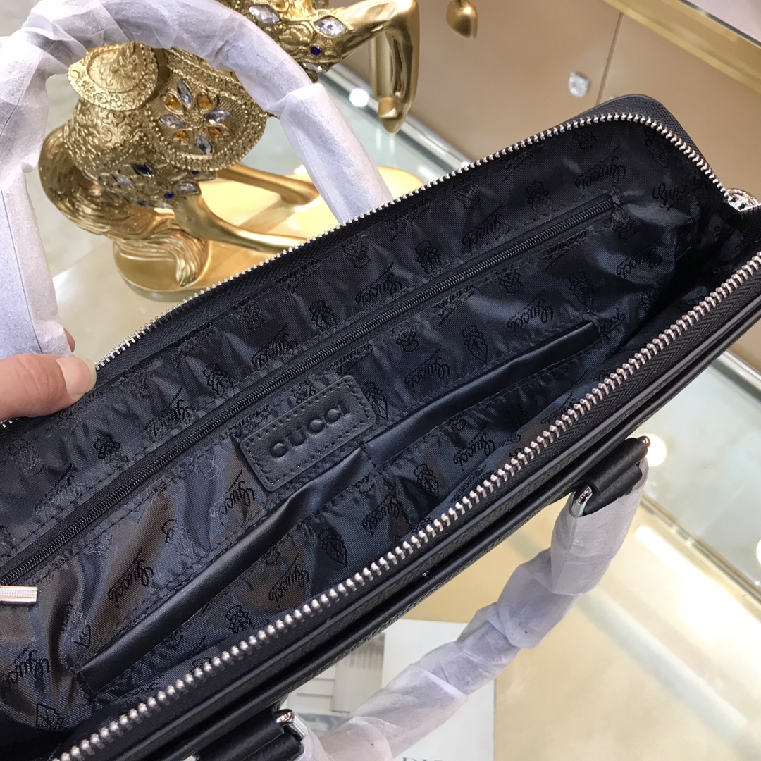 [TOP] GUCCI Imported Top Layer Cowhide Men's Briefcase 38-28-6cm - Black