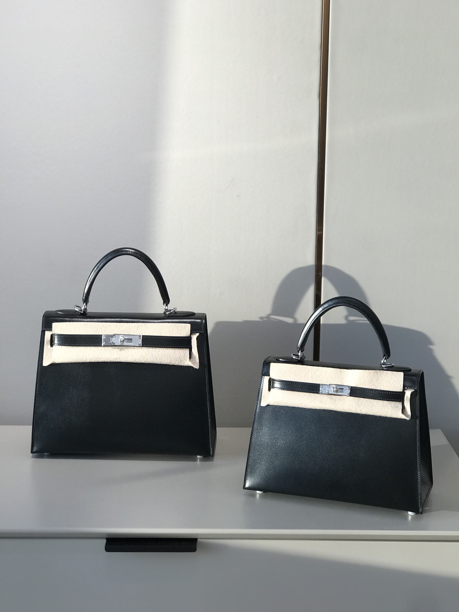 [TOP] HERMES Kelly Box Calf Bags 25CM/28CM - Black&SHW
