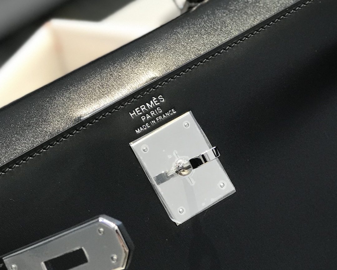 [TOP] HERMES Kelly Box Calf Bags 25CM/28CM - Black&SHW