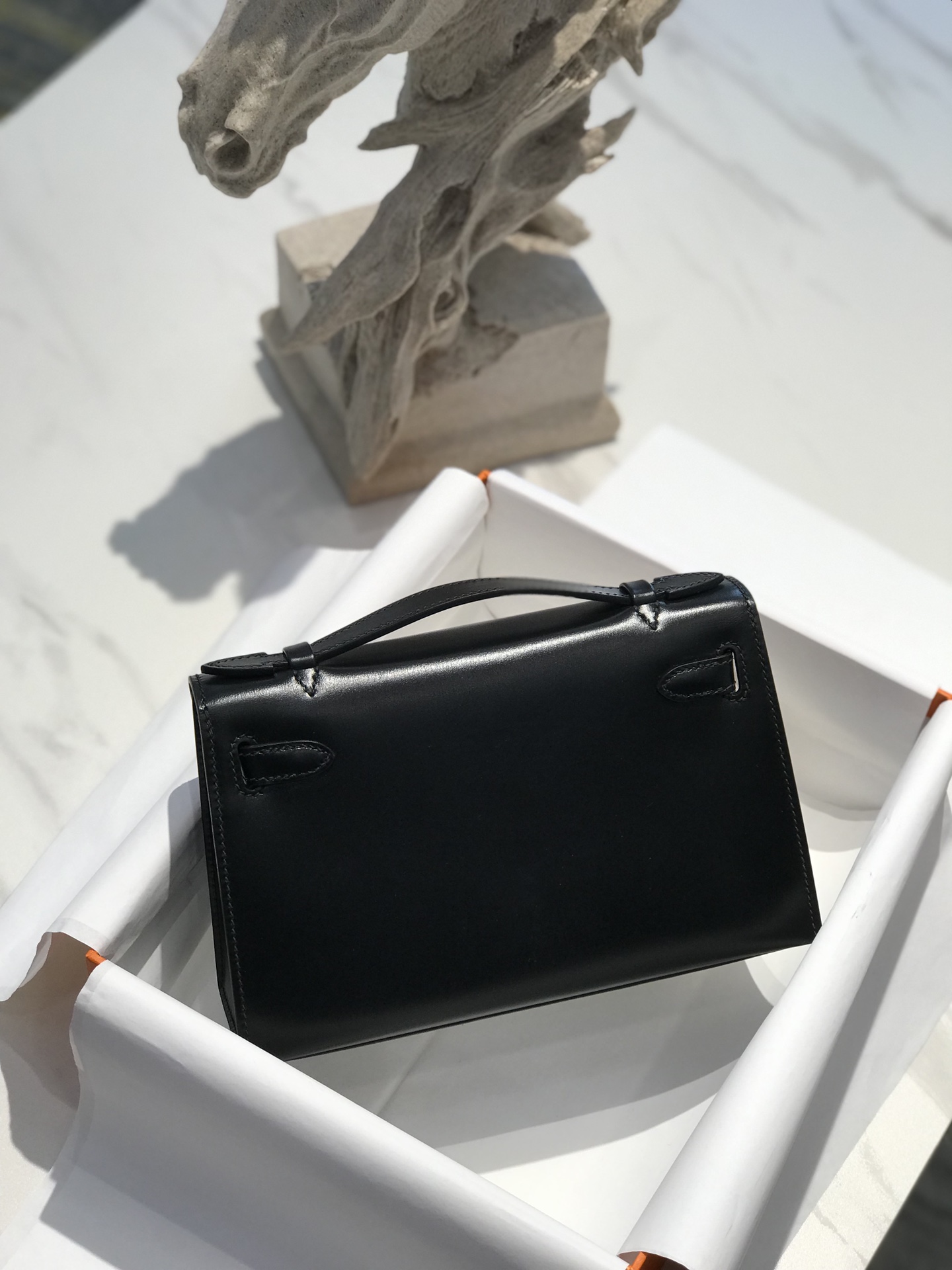 [TOP] HERMES Mini Kelly Box Calf Bags 22CM - Black&SHW
