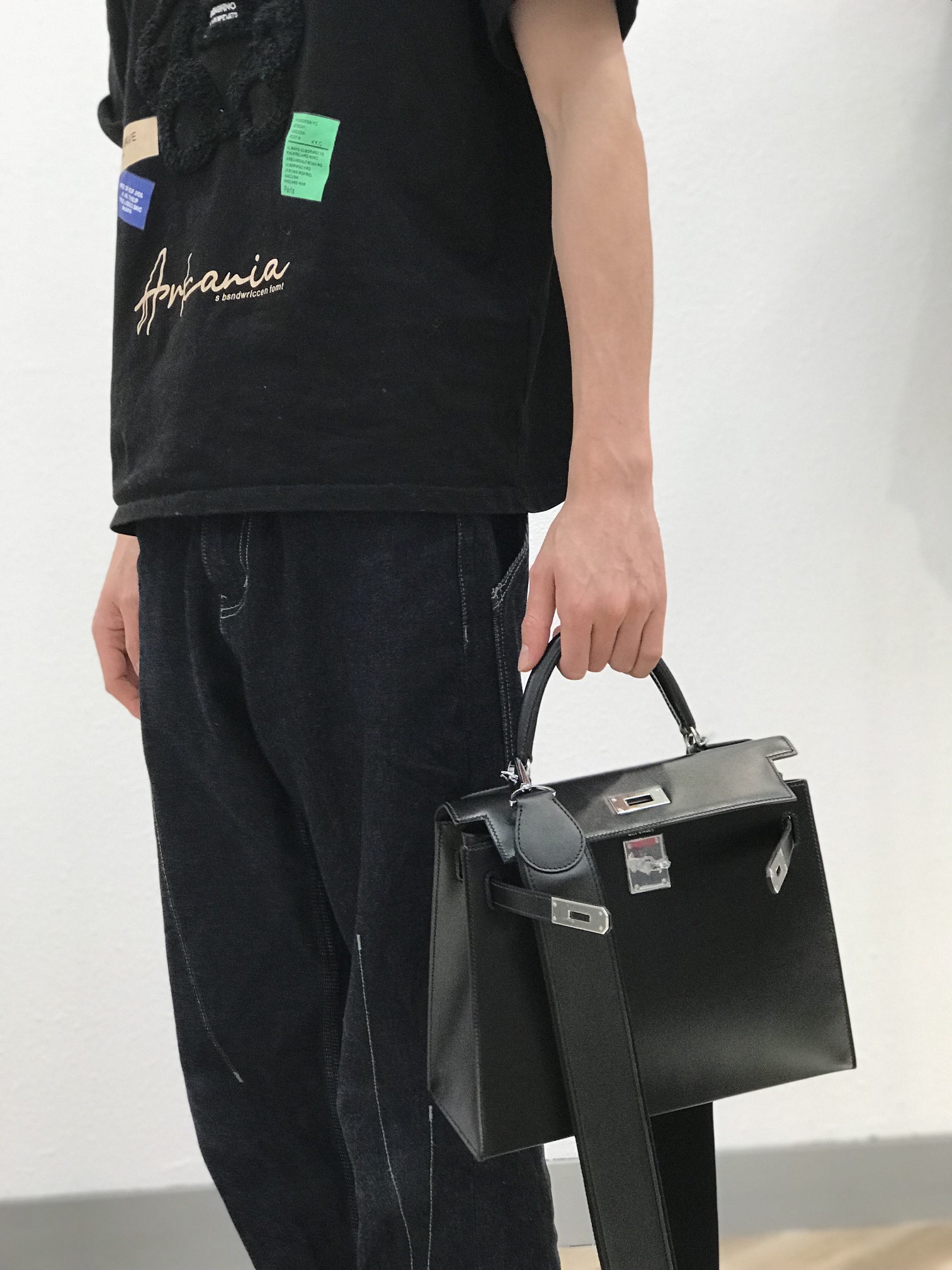 [TOP] HERMES Kelly Box Calf Bags 25CM/28CM - Black&SHW