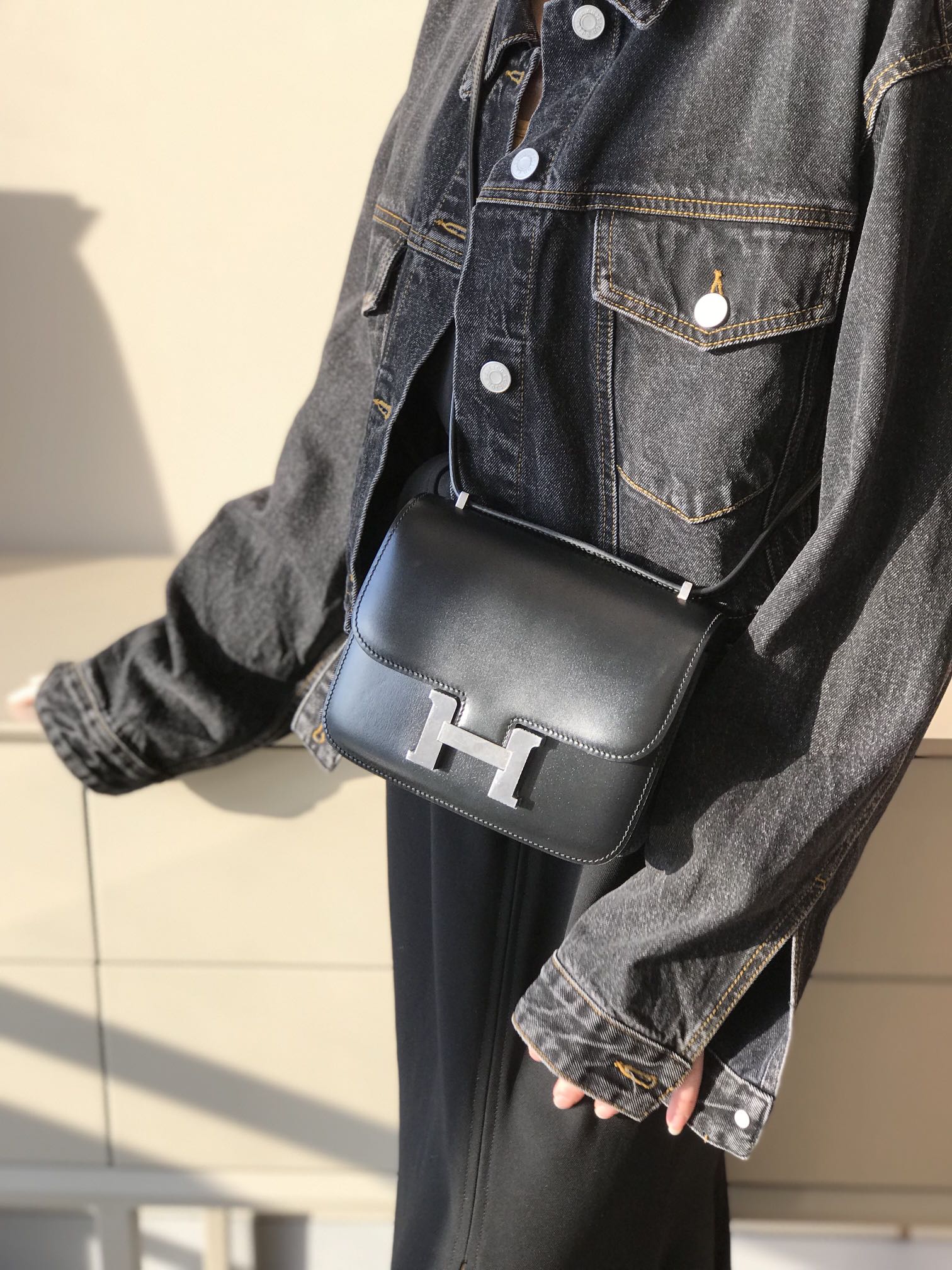 [TOP] HERMES Constance Box Calf 19/24CM - Black&SHW