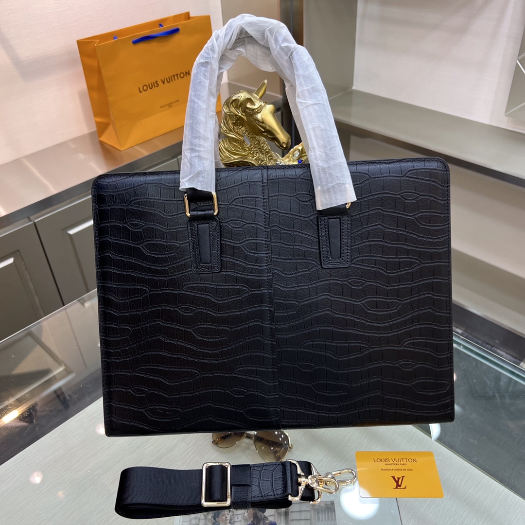 [TOP] Louis Vuitton LV Adopting Crocodile Patterned Cowhide Bag - 38-6-29CM - Black