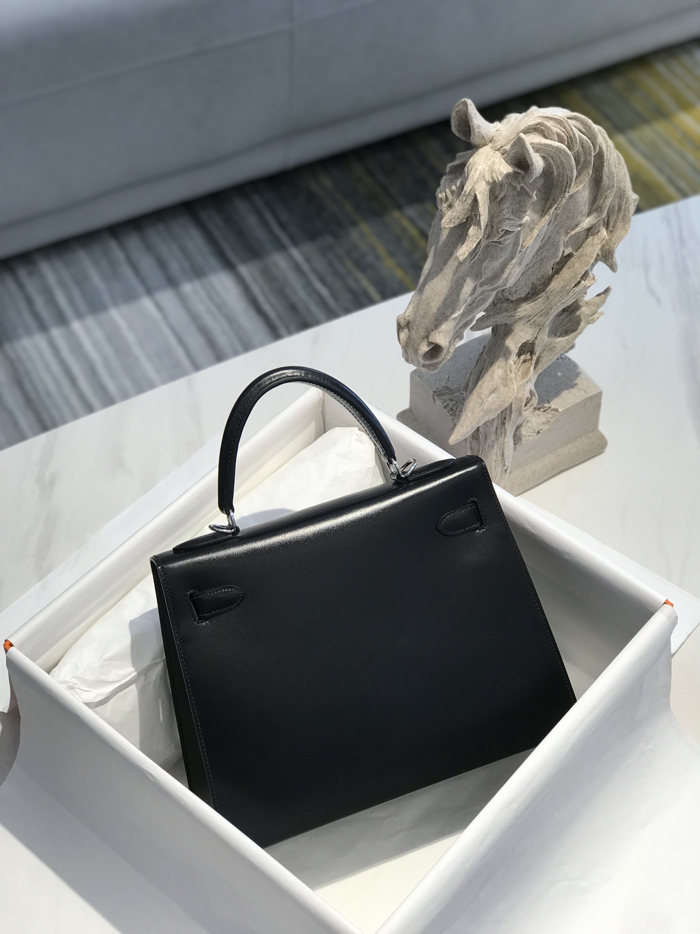[TOP] HERMES Kelly Box Calf Bags 25CM/28CM - Black&SHW