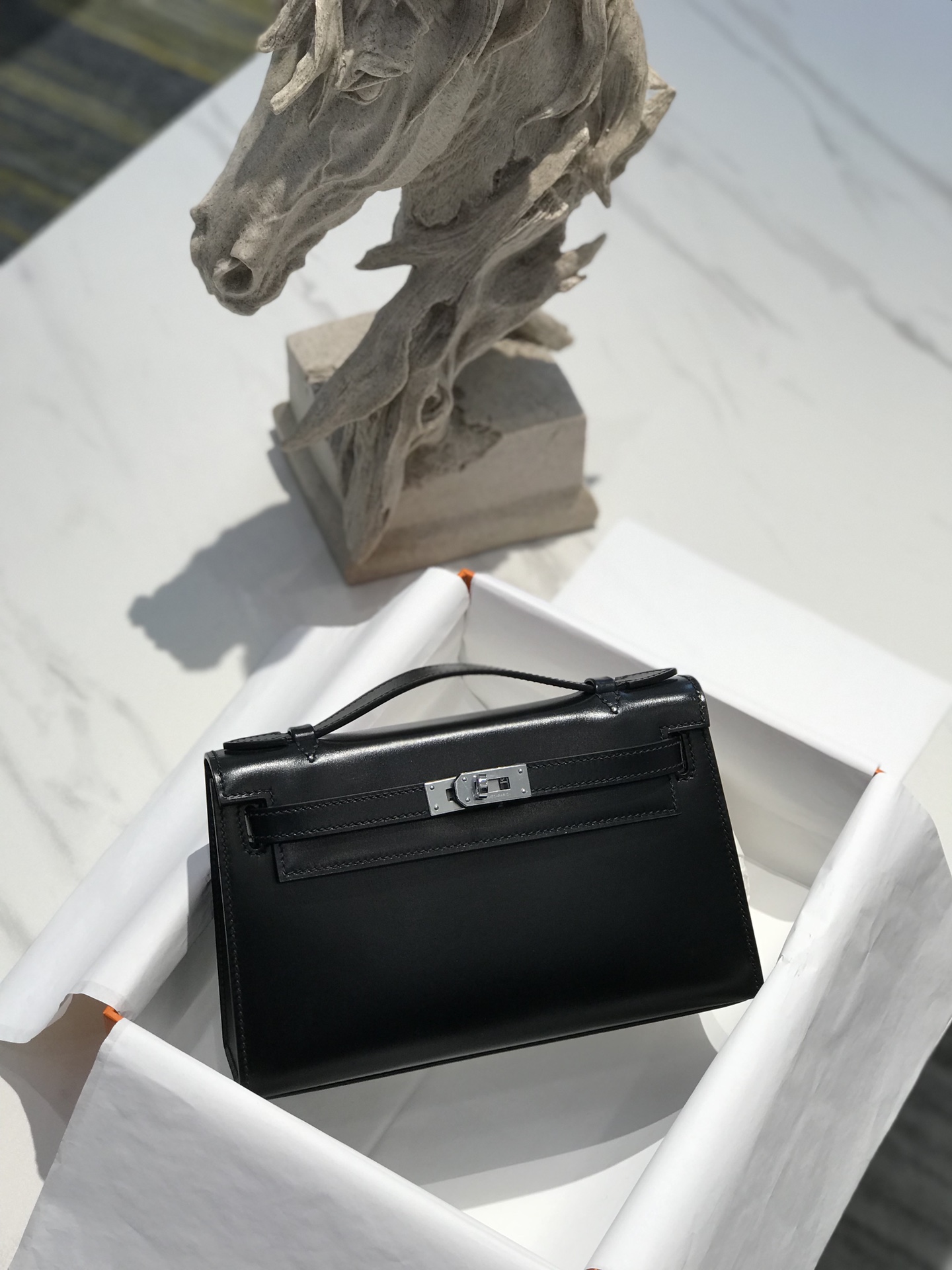 [TOP] HERMES Mini Kelly Box Calf Bags 22CM - Black&SHW