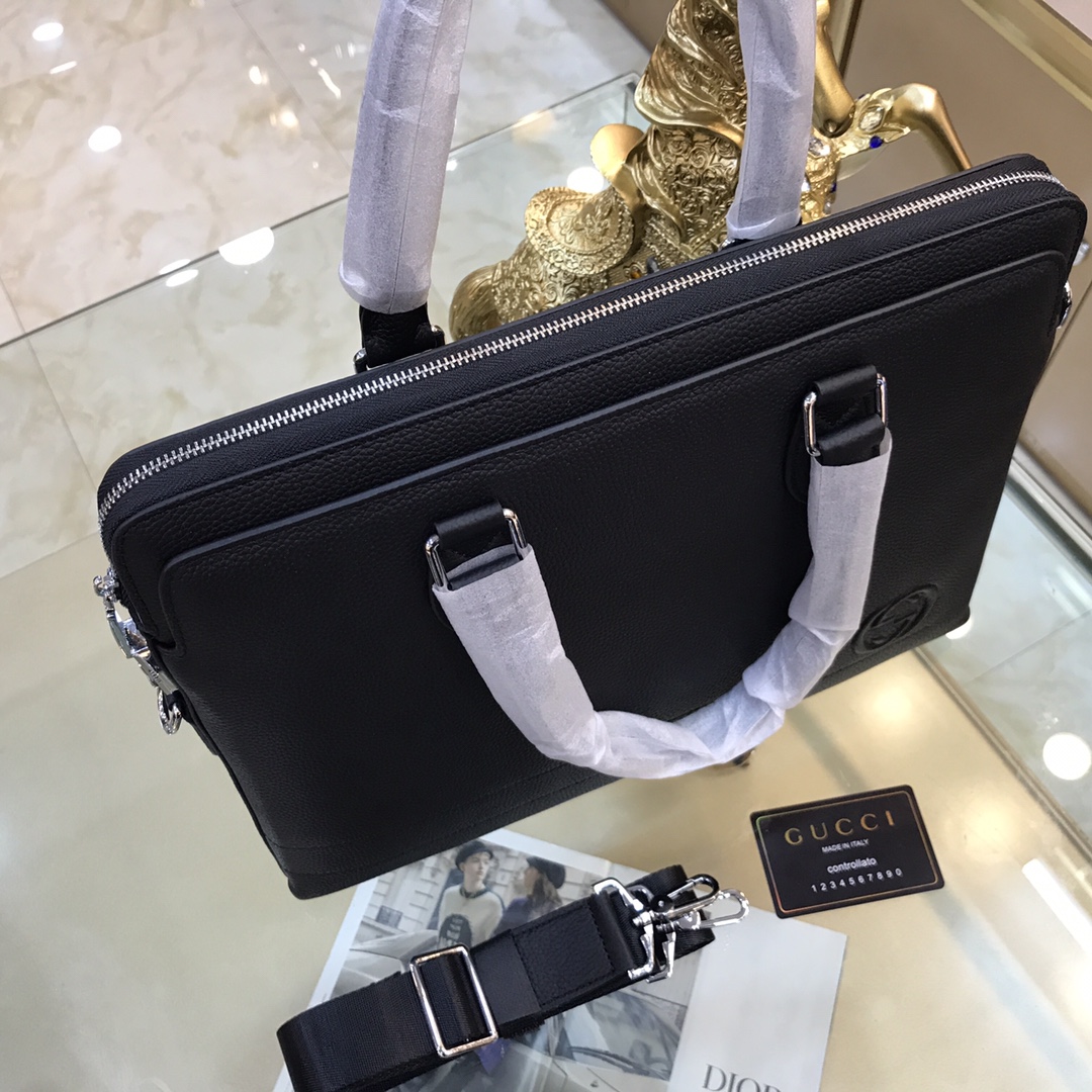 [TOP] GUCCI Imported Top Layer Cowhide Men's Briefcase 38-28-6cm - Black