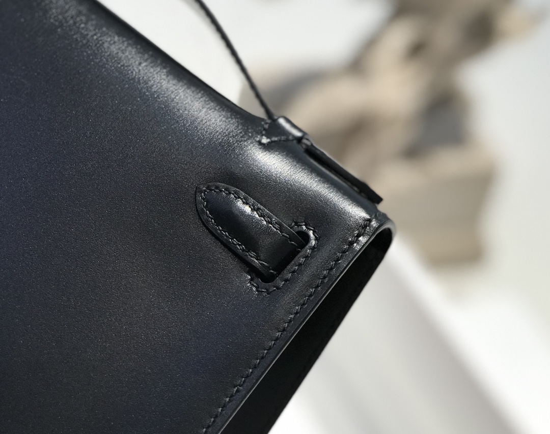 [TOP] HERMES Mini Kelly Box Calf Bags 22CM - Black&SHW