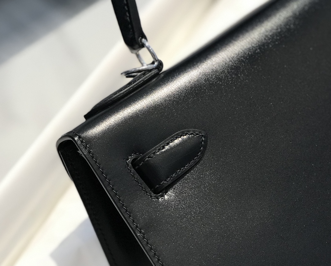 [TOP] HERMES Kelly Box Calf Bags 25CM/28CM - Black&SHW
