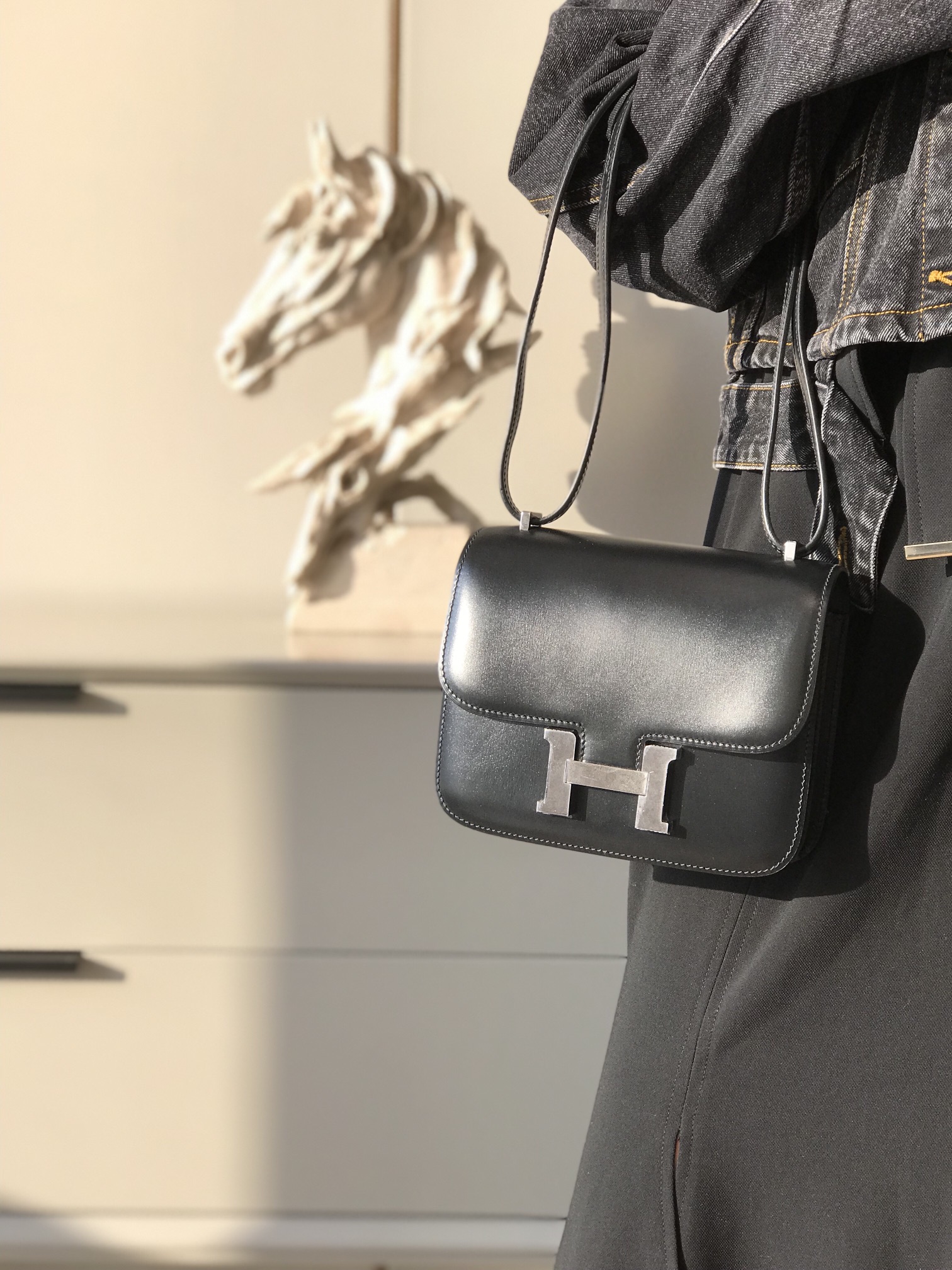 [TOP] HERMES Constance Box Calf 19/24CM - Black&SHW