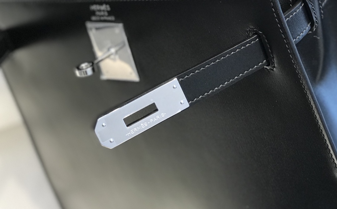 [TOP] HERMES Kelly Box Calf Bags 25CM/28CM - Black&SHW