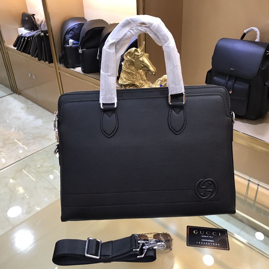 [TOP] GUCCI Imported Top Layer Cowhide Men's Briefcase 38-28-6cm - Black