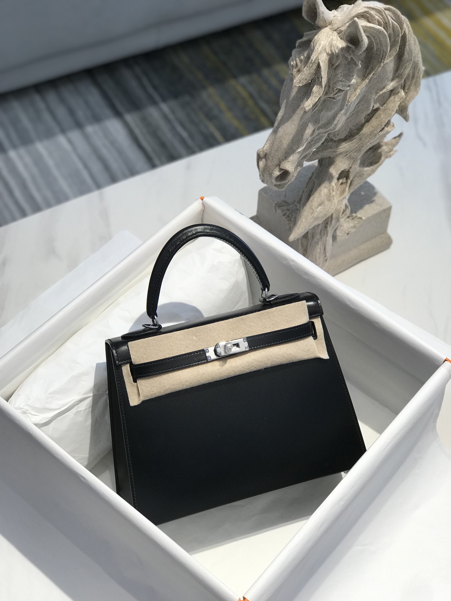 [TOP] HERMES Kelly Box Calf Bags 25CM/28CM - Black&SHW