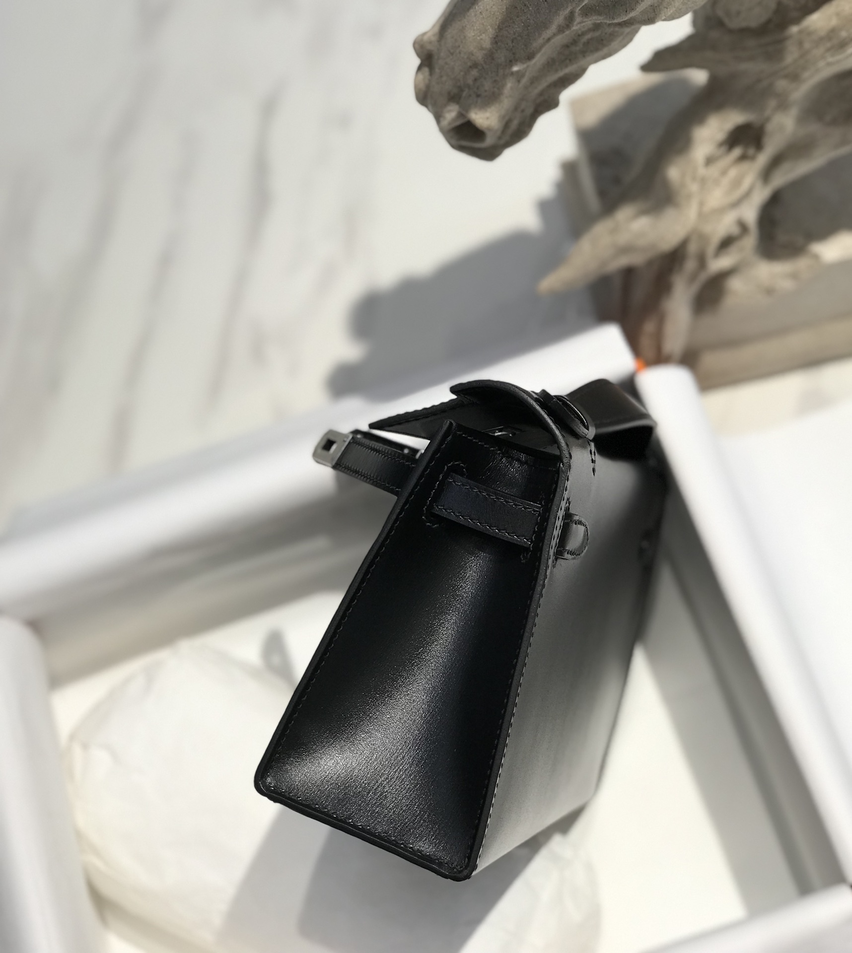 [TOP] HERMES Mini Kelly Box Calf Bags 22CM - Black&SHW