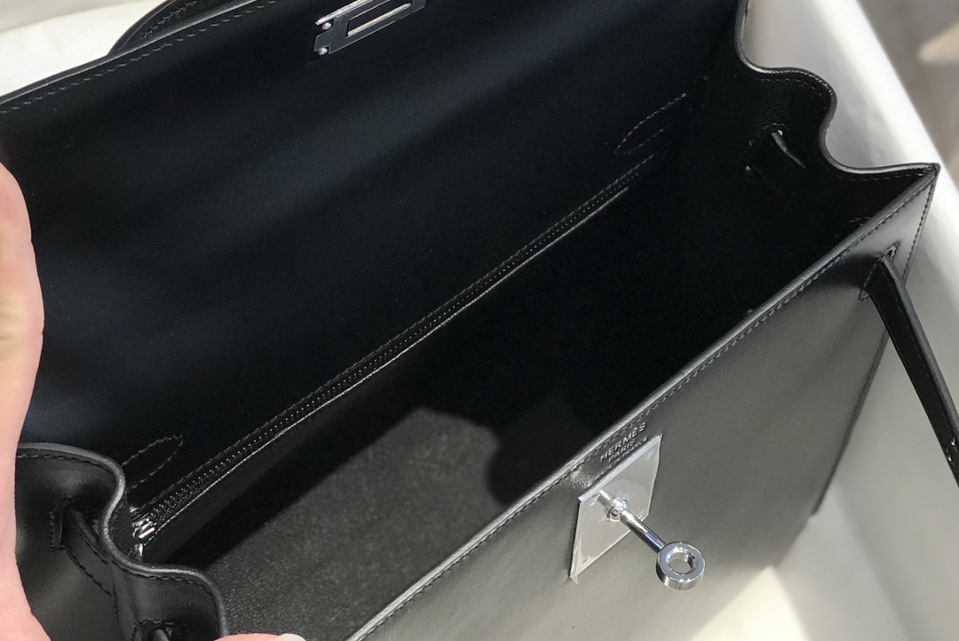 [TOP] HERMES Kelly Box Calf Bags 25CM/28CM - Black&SHW