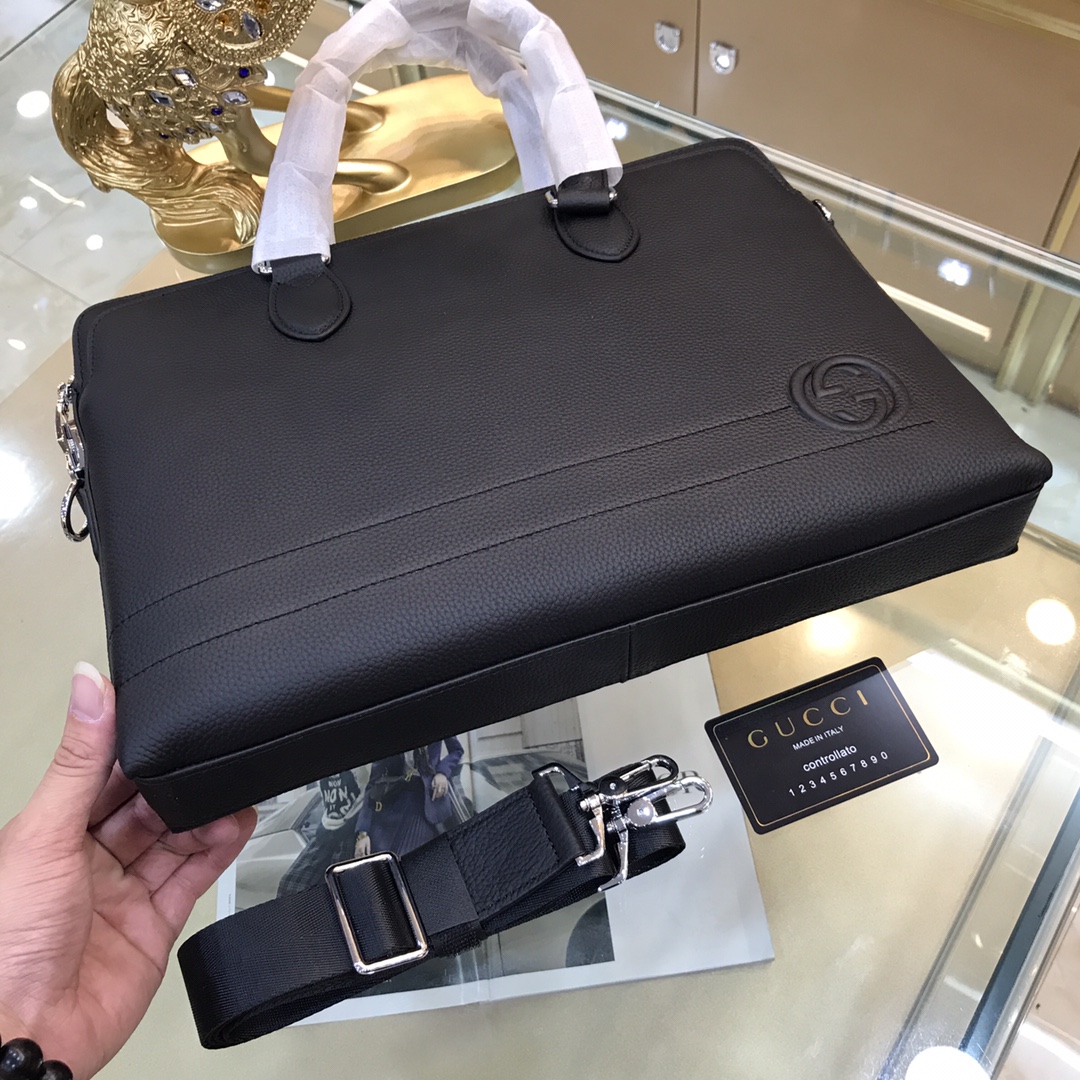 [TOP] GUCCI Imported Top Layer Cowhide Men's Briefcase 38-28-6cm - Black