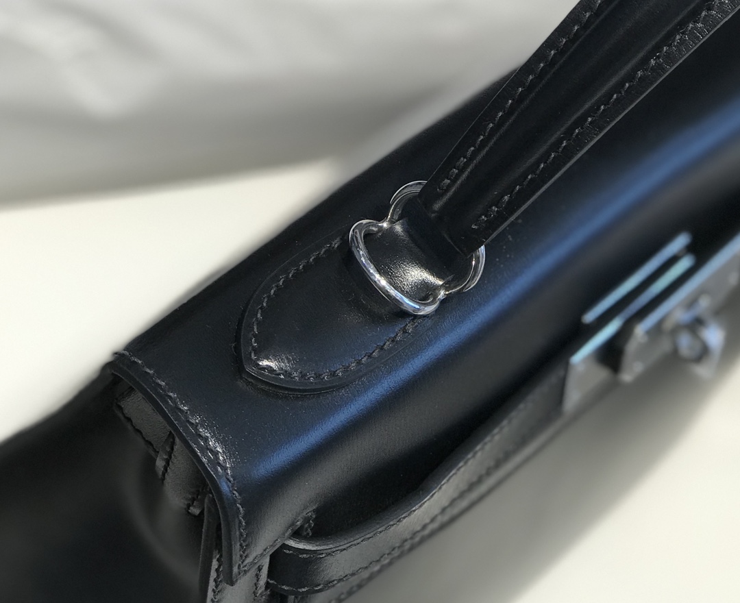 [TOP] HERMES Kelly Box Calf Bags 25CM/28CM - Black&SHW