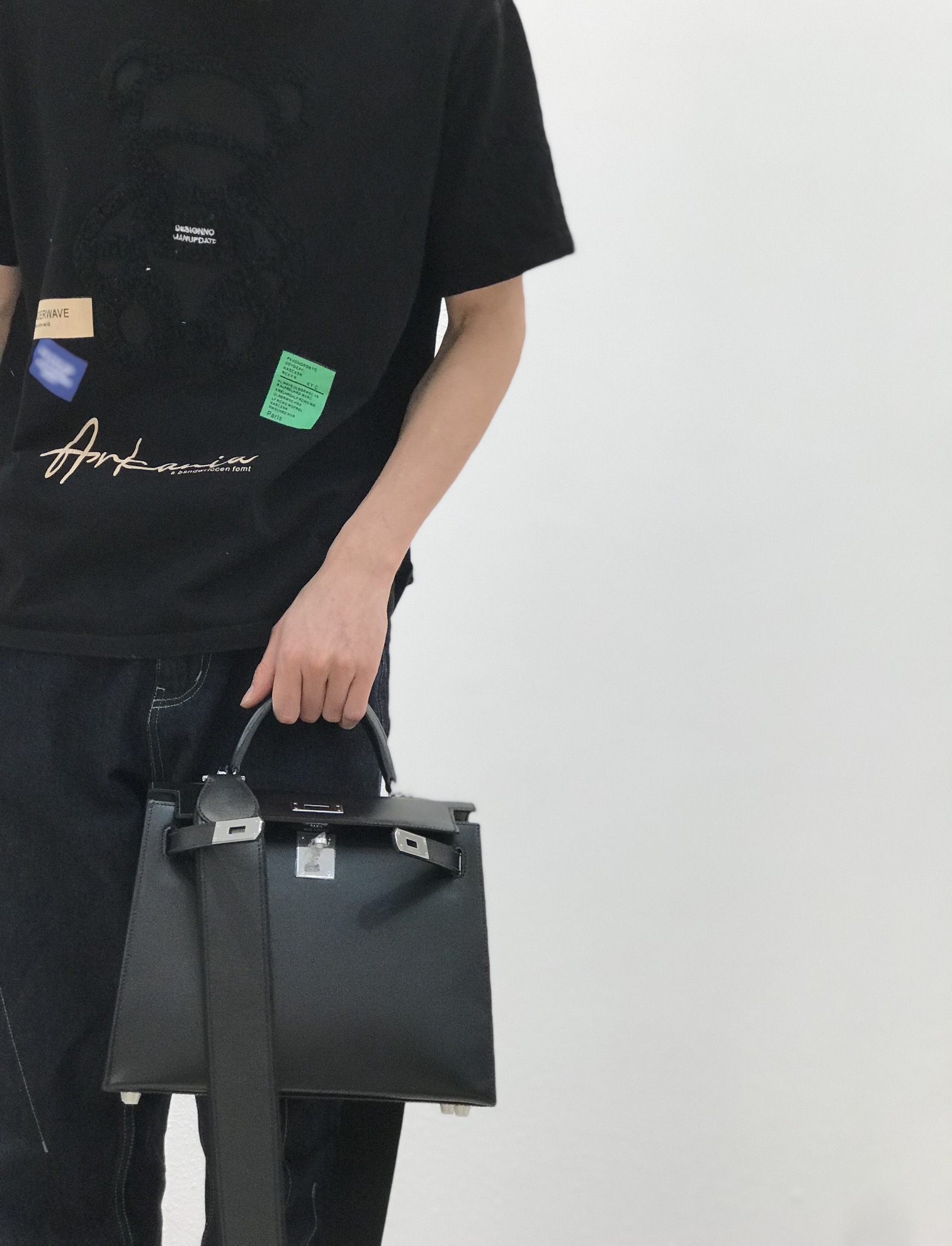 [TOP] HERMES Kelly Box Calf Bags 25CM/28CM - Black&SHW
