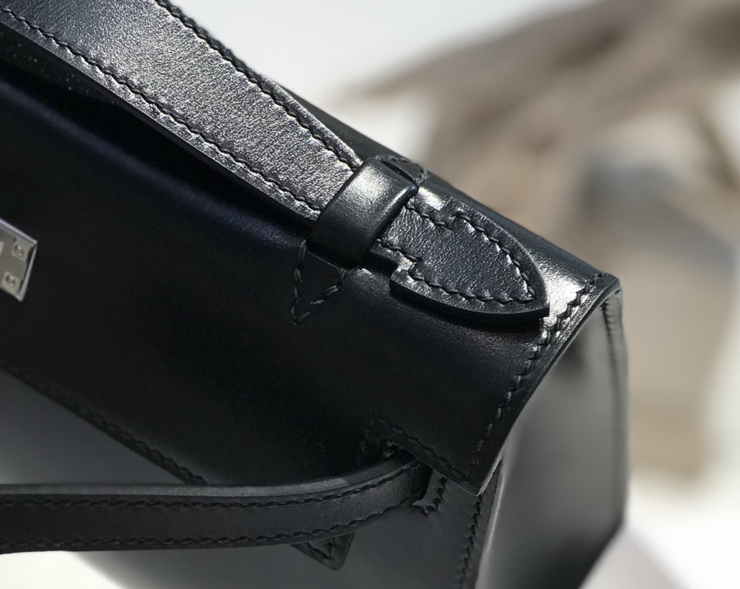 [TOP] HERMES Mini Kelly Box Calf Bags 22CM - Black&SHW