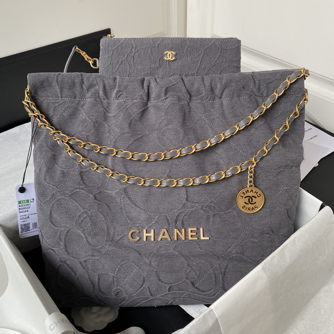 [TOP] CHANEL 22 Shopping Bag 35x37x7cm/39×42×8cm - Grey