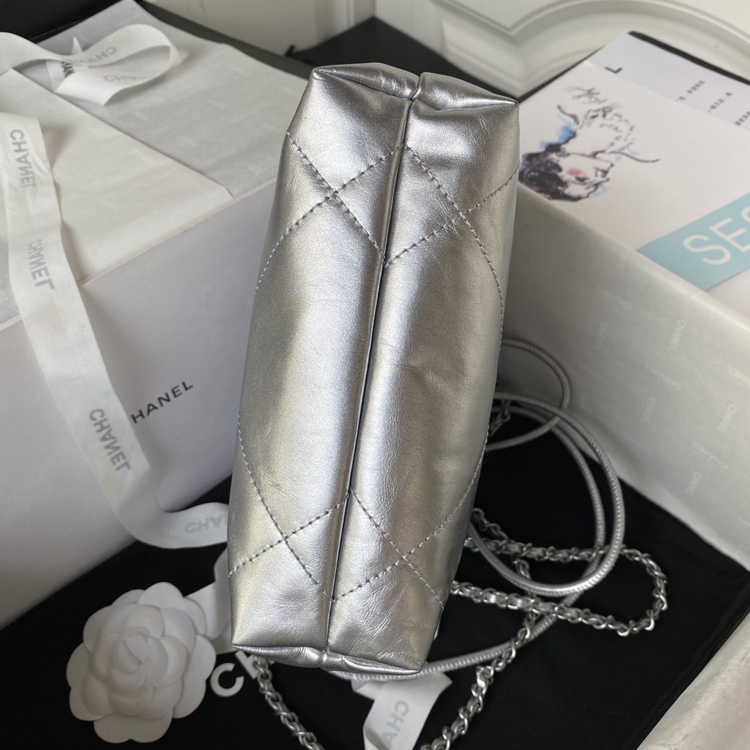 [TOP] CHANEL Mini 22 Quilted Silvery Chain Small Bag 19x20x6cm - Silvery&SHW