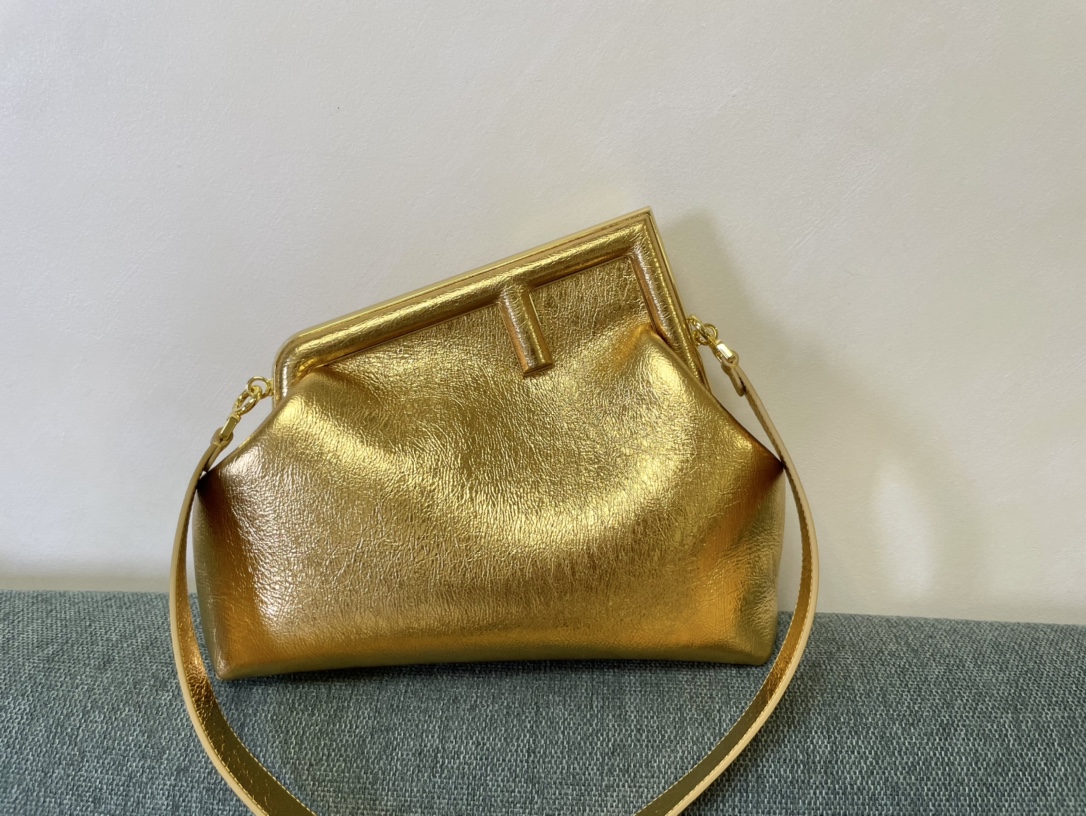 [TOP] FENDI Crinkled Gold First Bags - 2 Sizes - Golden