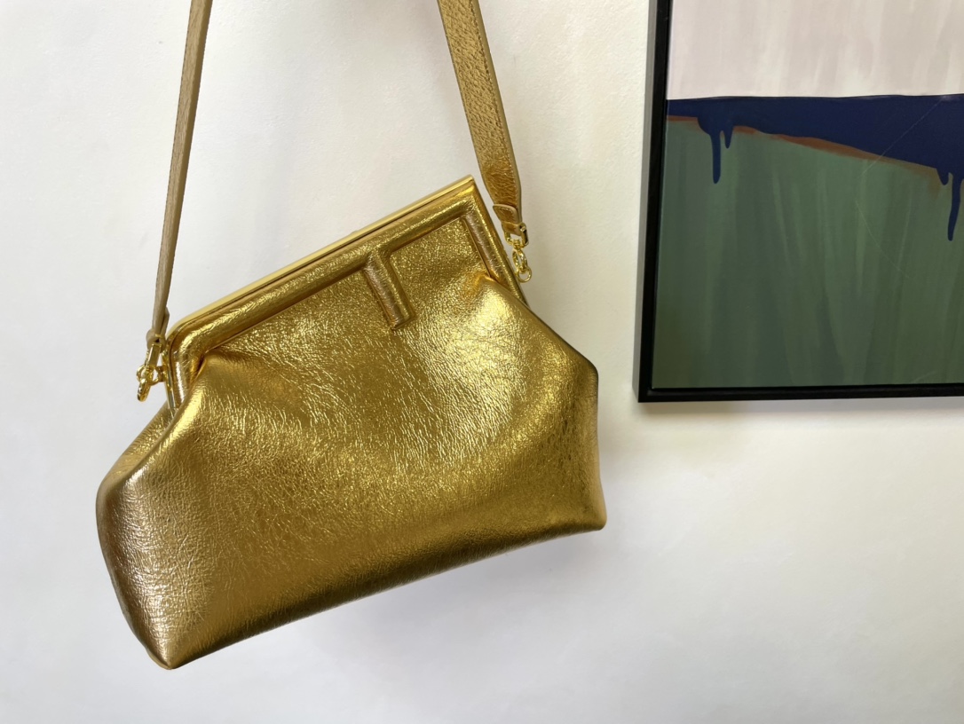 [TOP] FENDI Crinkled Gold First Bags - 2 Sizes - Golden