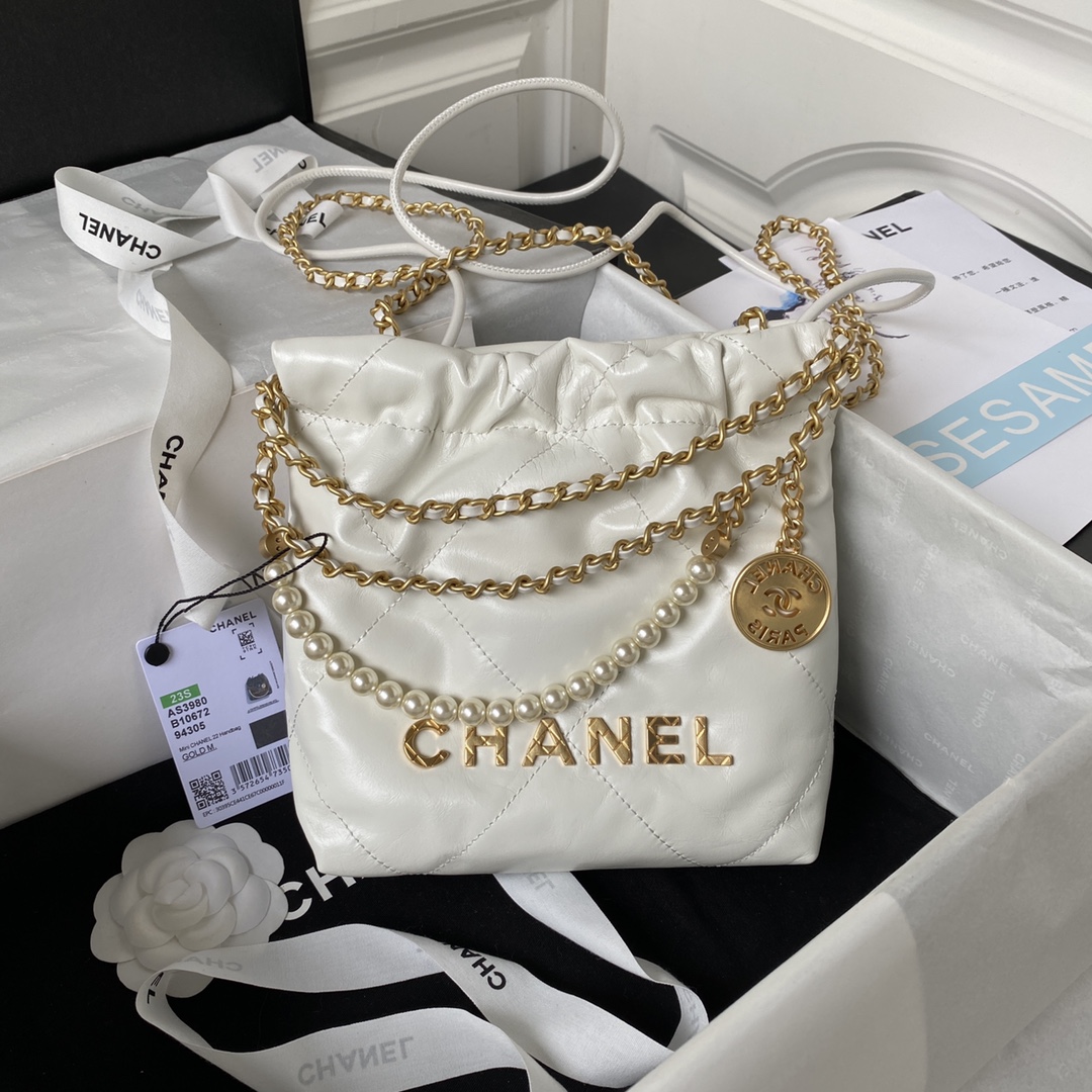 [TOP] CHANEL 23S Mini 22 Bag 19x20x6cm - GHW&White