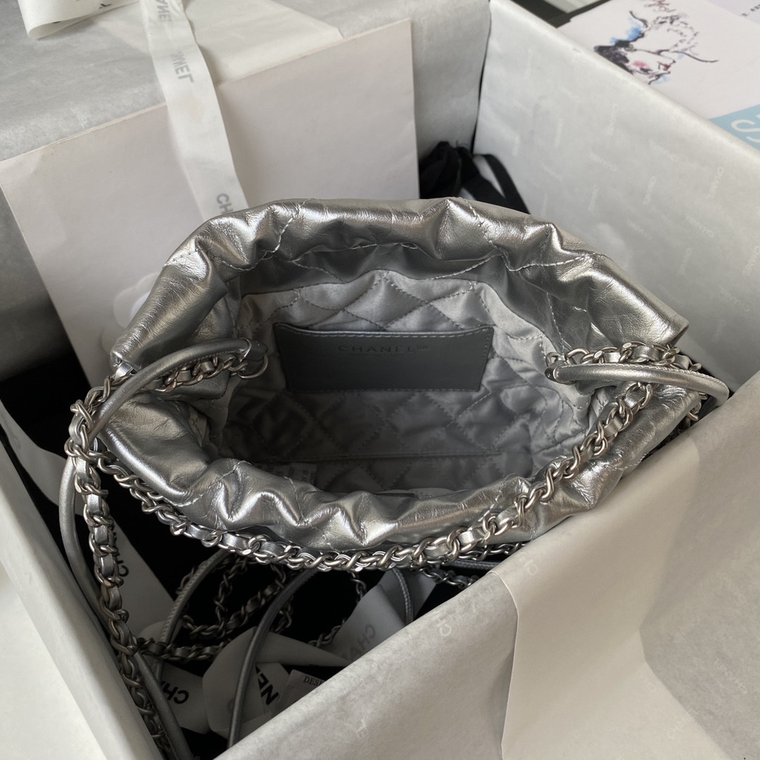 [TOP] CHANEL Mini 22 Quilted Silvery Chain Small Bag 19x20x6cm - Silvery&SHW