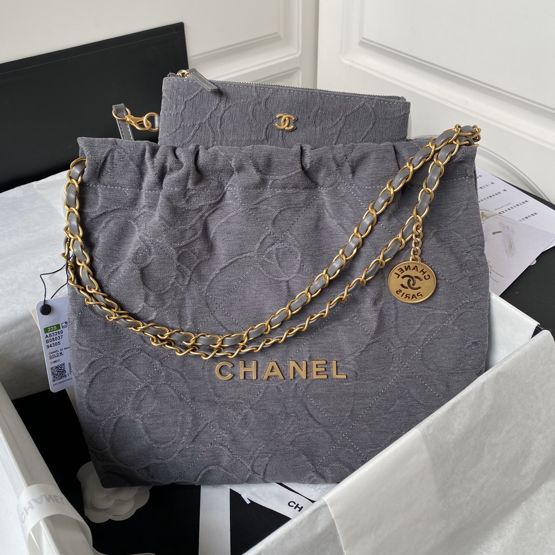 [TOP] CHANEL 22 Shopping Bag 35x37x7cm/39×42×8cm - Grey