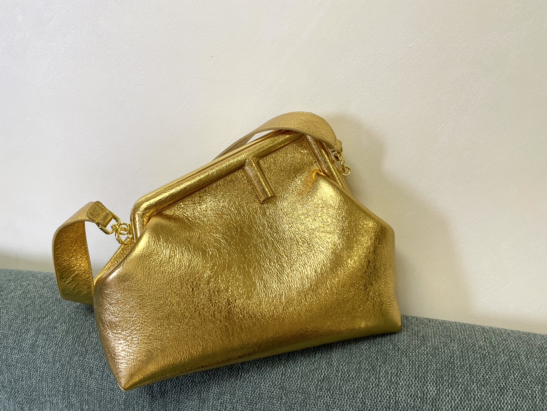 [TOP] FENDI Crinkled Gold First Bags - 2 Sizes - Golden