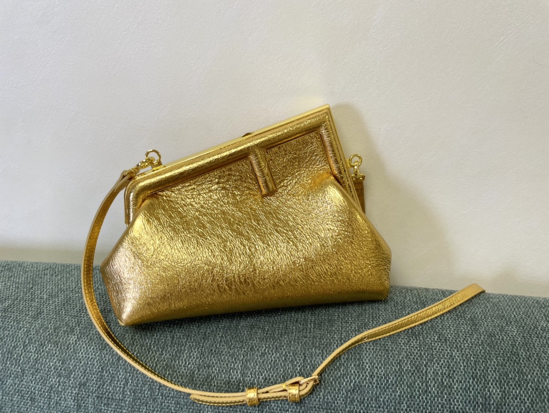 [TOP] FENDI Crinkled Gold First Bags - 2 Sizes - Golden