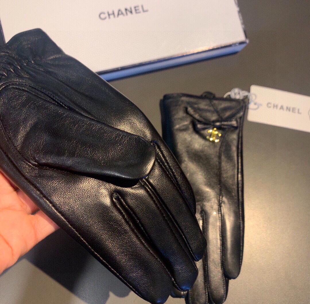 [TOP] CHANEL Sheepskin Gloves with Bow Tie - Black