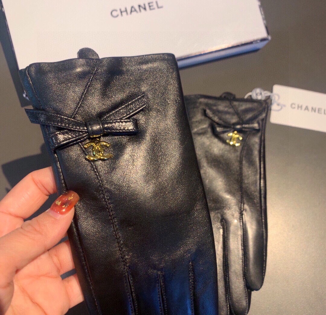 [TOP] CHANEL Sheepskin Gloves with Bow Tie - Black