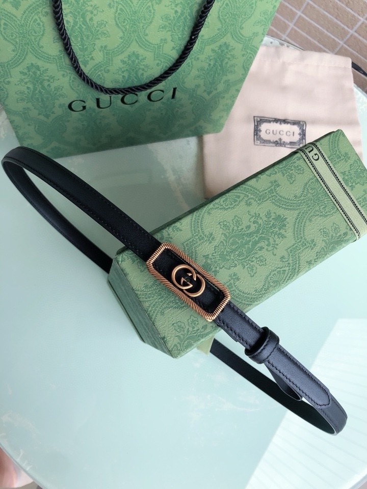[TOP] GUCCI Cowhide Belt - Black - 1.5cm
